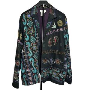 VTG Y2K Coldwater Creek Embroidered Jacket Black 3X Boho Wearable Art Statement
